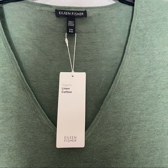 Eileen Fisher V Neck Tunic Sweater Green Nori M XL - Picture 4 of 11